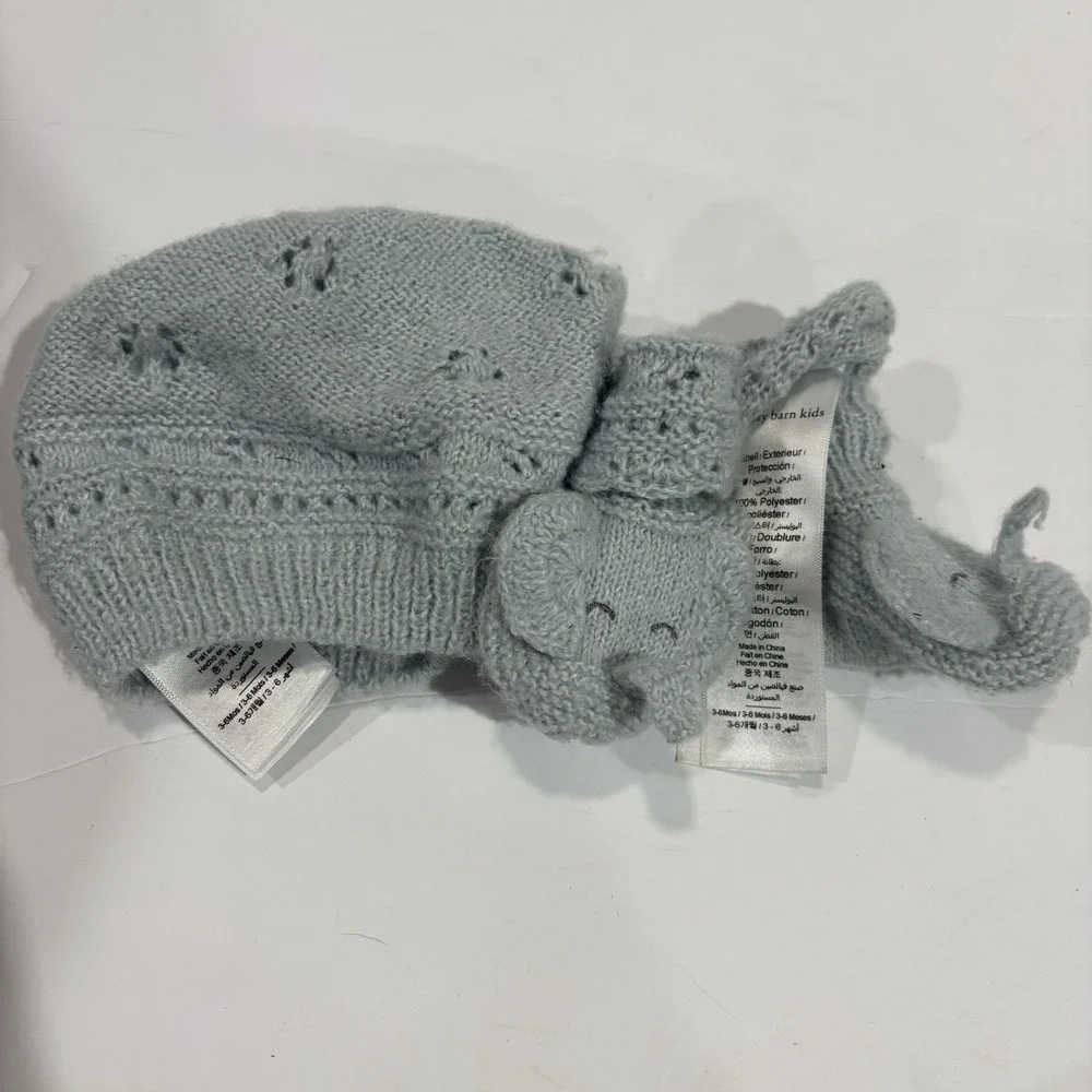 Pottery Barn Kids Blue Luxe Pointelle Elephant Hat and Booties 3-6 Months